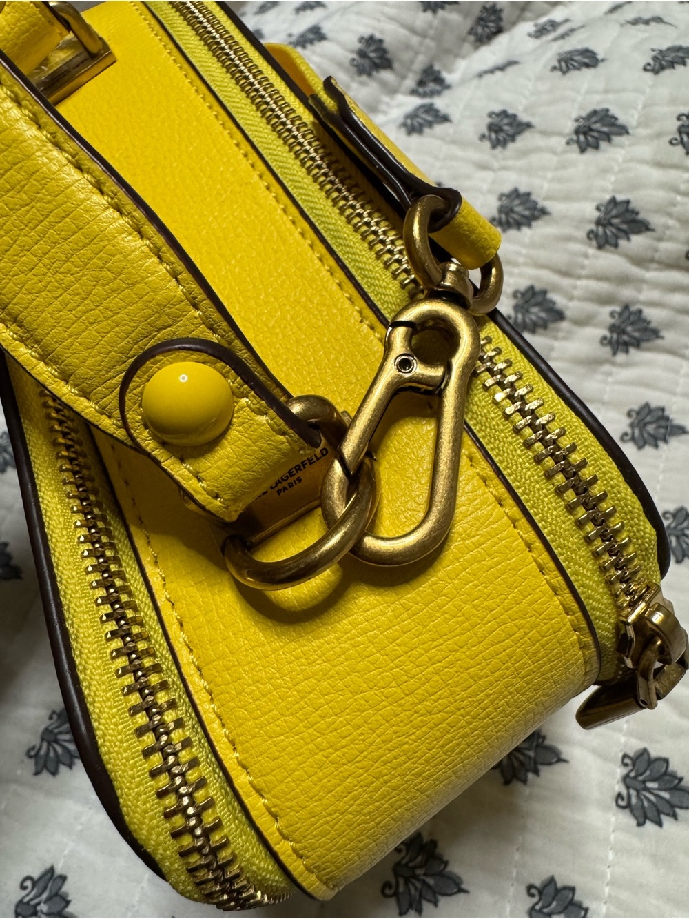 Karl Lagerfeld Yellow Stud-Embellished Crossbody Bag with Logo Plaque - Picture 14 of 16